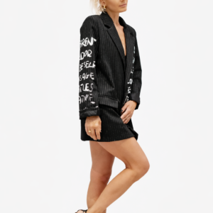 Σακάκι Oversize Ριγέ με Τύπωμα