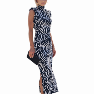 Μακρύ Ελαστικό Φόρεμα Zebra Print με Βάτες