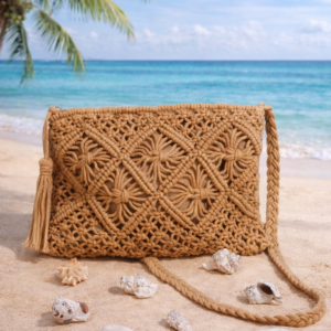 Ψάθινο Clutch Μακραμέ με Λουράκι Ώμου
