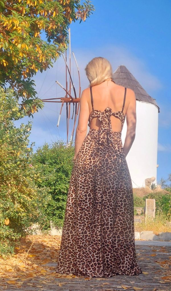 Φόρεμα μακρύ τιγρε με  ενίσχυση στο στήθος δένει  στην πλάτη - Image 4