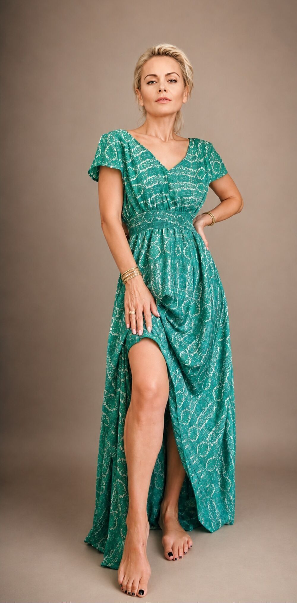 Boho Maxi Φόρεμα One Size με Σφηκοφωλιά & Ανοιχτή Πλάτη - Image 2