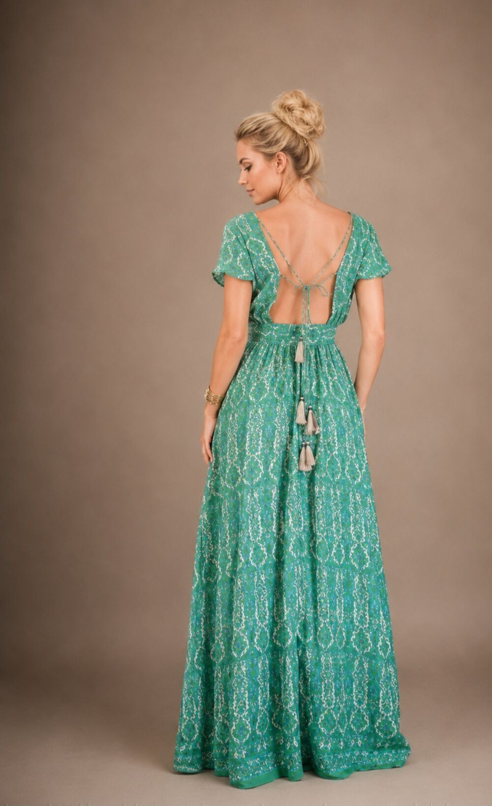 Boho Maxi Φόρεμα One Size με Σφηκοφωλιά & Ανοιχτή Πλάτη