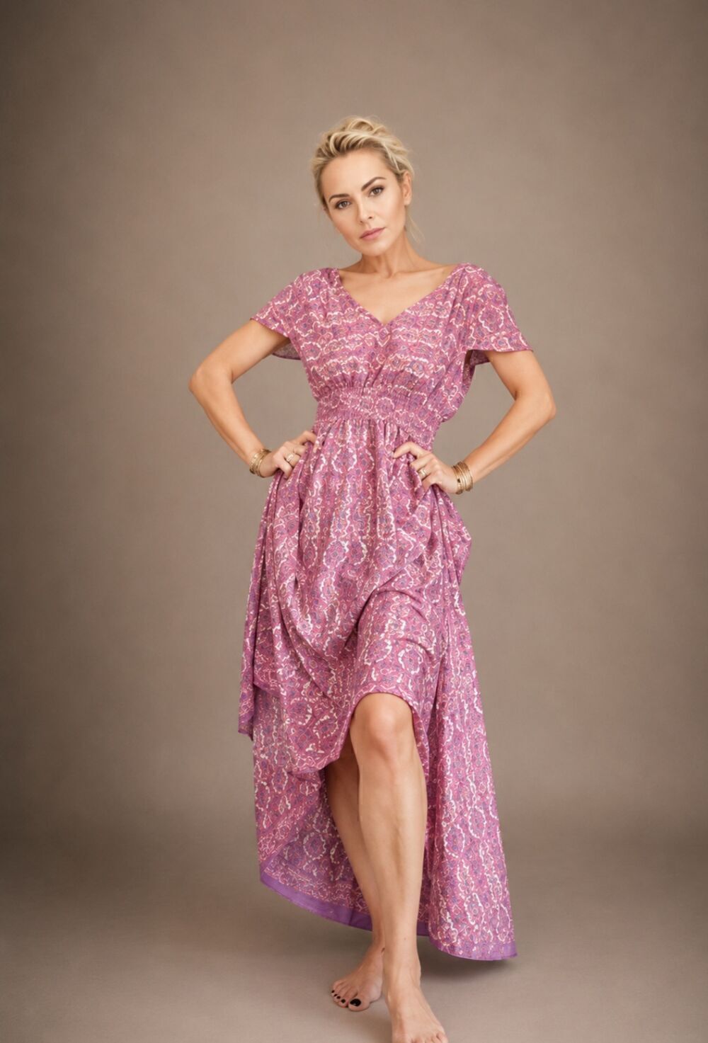 Boho Maxi Φόρεμα One Size με Σφηκοφωλιά & Ανοιχτή Πλάτη - Image 5