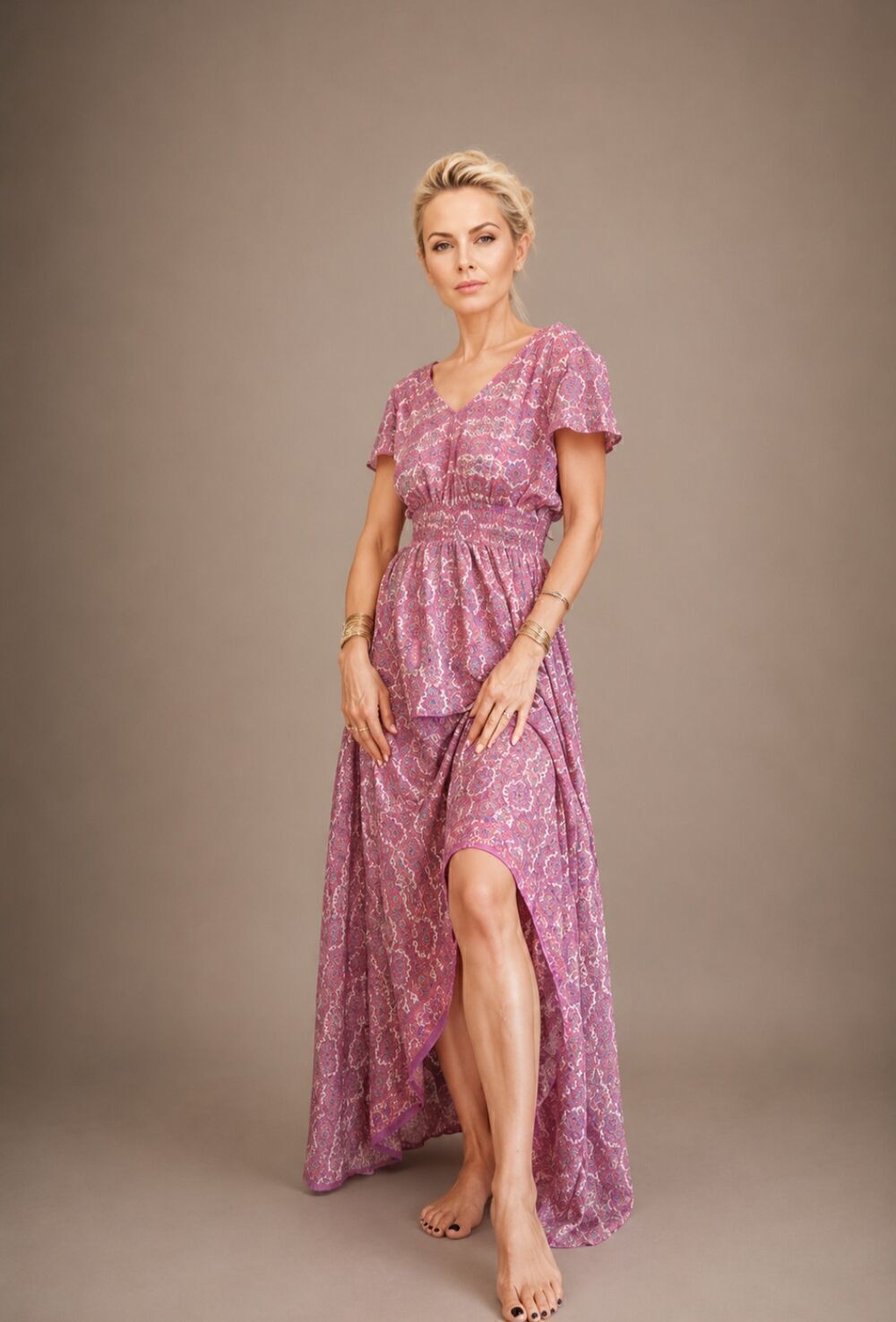 Boho Maxi Φόρεμα One Size με Σφηκοφωλιά & Ανοιχτή Πλάτη - Image 7