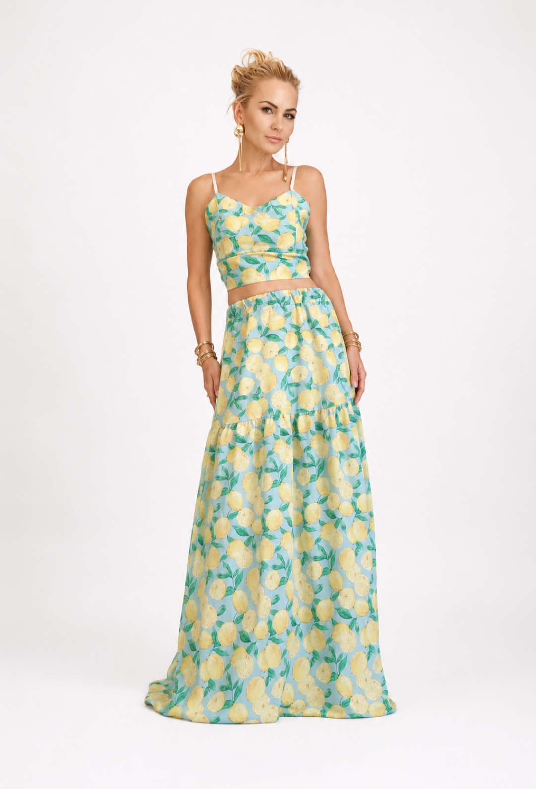 Γυναικείο Σετ Crop Top & Maxi Φούστα Lemon Print